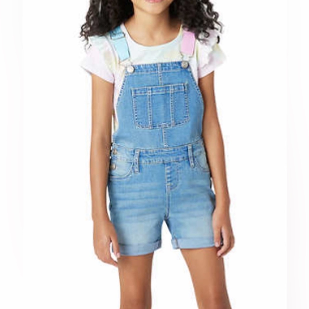 Vigoss Blue Denim Overalls with Colorful Straps/Size 12-14 years old